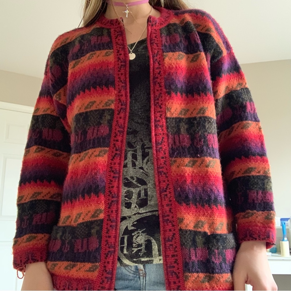 Vintage alpaca wool rainbow cardigan